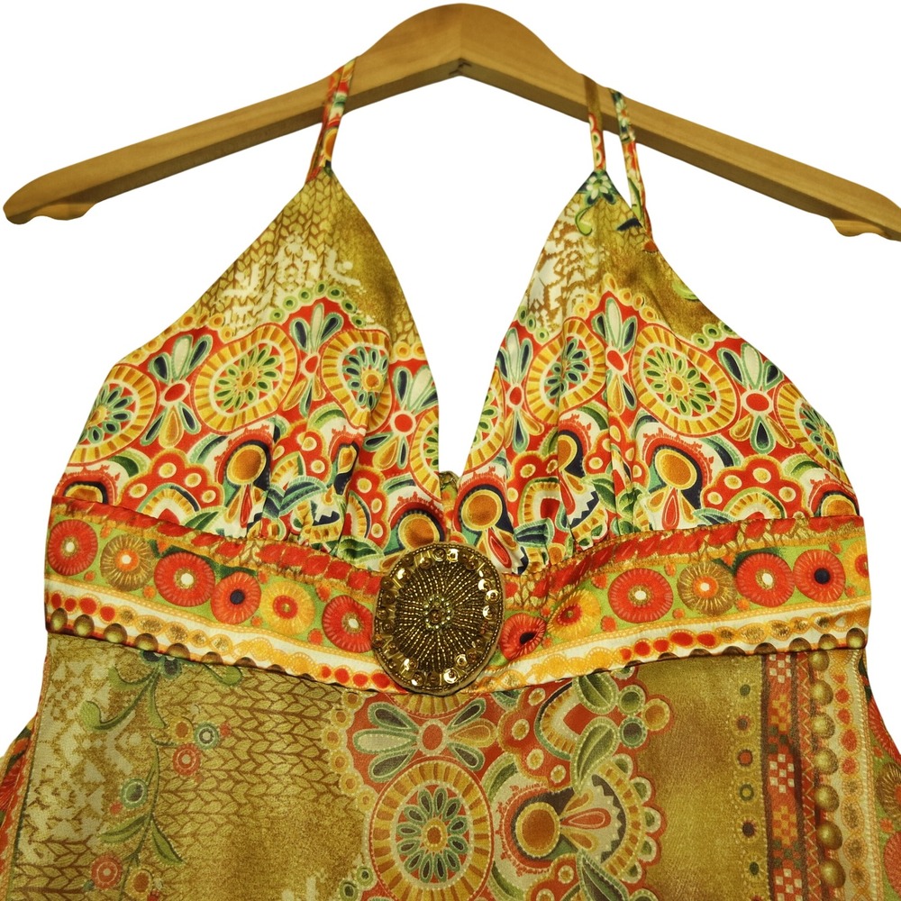 Vintage Kaya Di Koko 100% Silk Y2K Handkerchief Hem Dress Boho Paisley Small